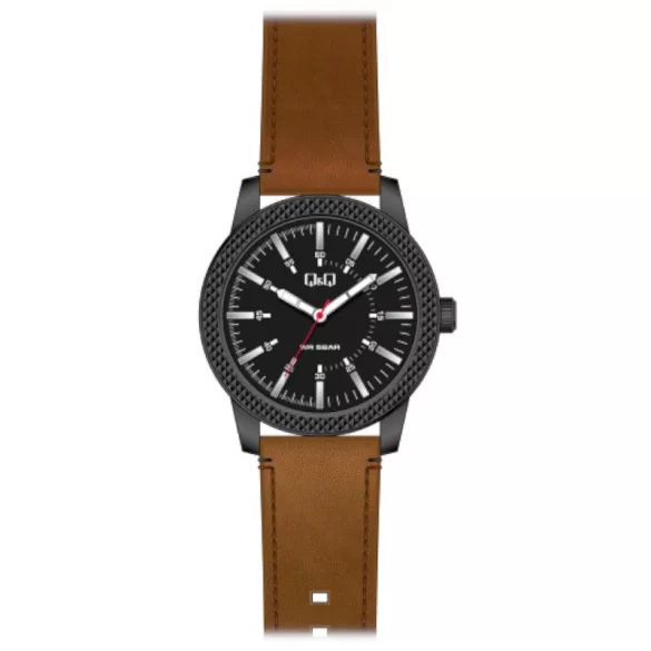 Ceas bărbătesc Q&Q quartz, carcasă gri, curea maro, cadran negru QB20J512Y