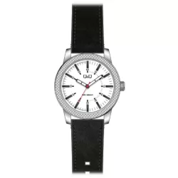   Ceas bărbătesc Q&Q quartz, carcasă argintie, curea neagră, cadran alb QB20J321Y