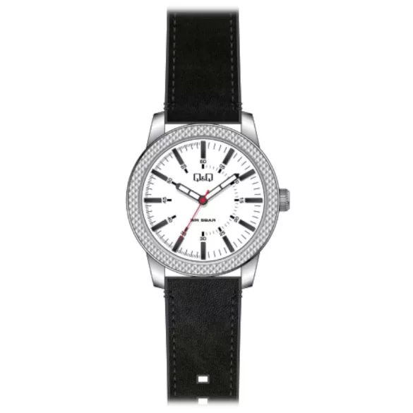 Ceas bărbătesc Q&Q quartz, carcasă argintie, curea neagră, cadran alb QB20J321Y