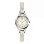   Ceas damă Q&Q quartz, carcasă argintie, curea bej, cadran alb QB17J303Y