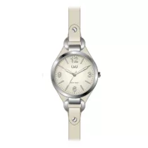   Ceas damă Q&Q quartz, carcasă argintie, curea bej, cadran alb QB17J303Y
