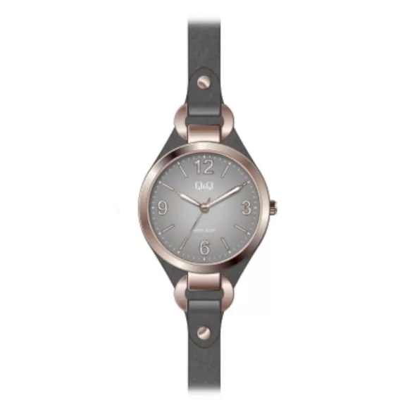 Ceas damă Q&Q quartz, carcasă culoare rosegold, curea și cadran gri QB17J115Y