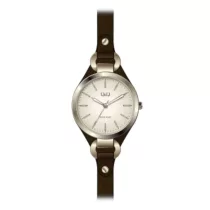   Ceas damă Q&Q quartz, carcasă aurie, curea maro, cadran alb QB17J100Y