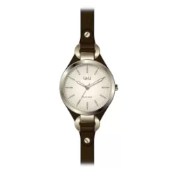   Ceas damă Q&Q quartz, carcasă aurie, curea maro, cadran alb QB17J100Y