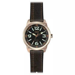   Ceas bărbătesc Q&Q quartz, carcasă culoare rosegold, curea maro, cadran maro QB10J115Y