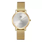   Ceas damă Q&Q quartz, carcasă și brățară aurie, cadran argintiu QA21J001Y
