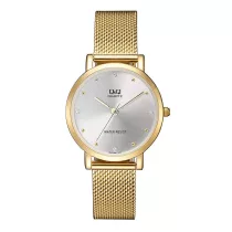   Ceas damă Q&Q quartz, carcasă și brățară aurie, cadran argintiu QA21J001Y