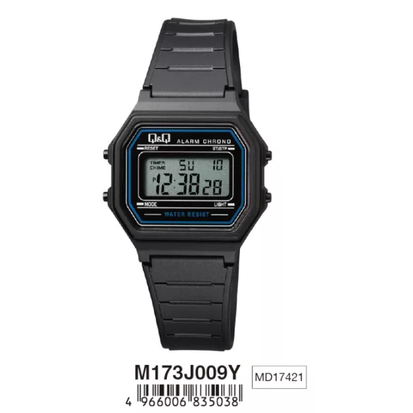 Ceas bărbătesc Q&Q plastic, quartz/LCD, carcasă și curea neagră M173J009Y