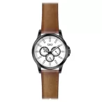   Ceas bărbătesc Q&Q quartz, carcasă gri, curea maro, cadran argintiu AA32J501Y