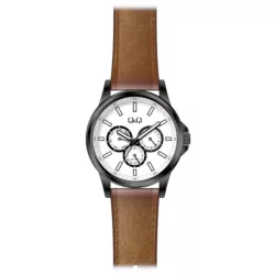   Ceas bărbătesc Q&Q quartz, carcasă gri, curea maro, cadran argintiu AA32J501Y