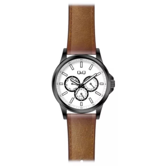 Ceas bărbătesc Q&Q quartz, carcasă gri, curea maro, cadran argintiu AA32J501Y