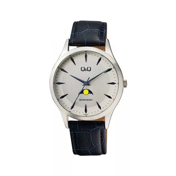 Ceas bărbătesc Q&Q quartz, carcasă argintie, curea neagră, cadran argintiu AA30J301Y