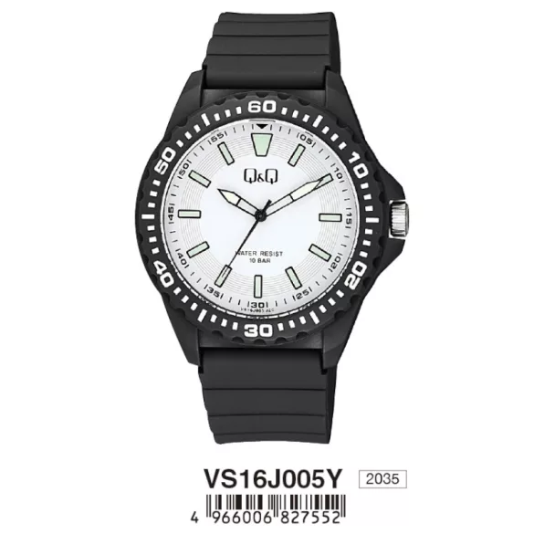 Ceas bărbătesc Q&Q quartz, carcasă și curea neagră, cadran alb VS16J005Y