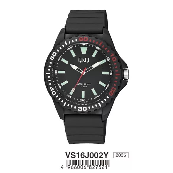 Ceas bărbătesc Q&Q plastic, quartz, carcasă și curea neagră, cadran negru VS16J002Y
