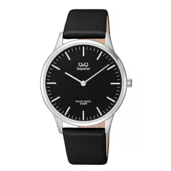   Ceas bărbătesc Q&Q quartz, carcasă argintie, curea neagră, cadran negru S306J302Y