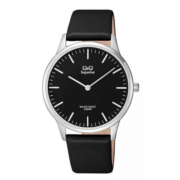 Ceas bărbătesc Q&Q quartz, carcasă argintie, curea neagră, cadran negru S306J302Y