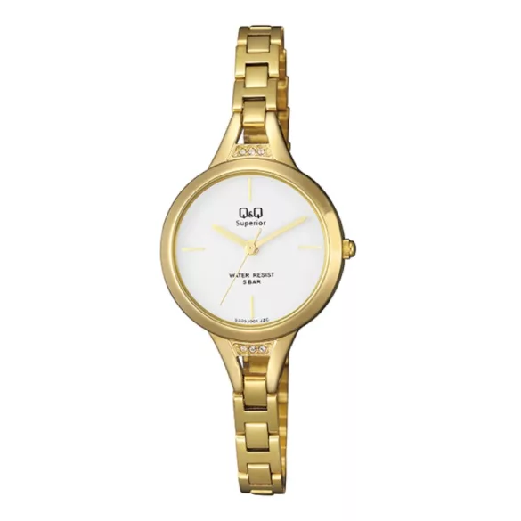 Ceas damă Q&Q fashion, quartz, carcasă și brățară aurie, cadran alb S305J001Y