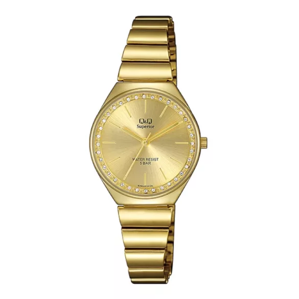 Ceas damă Q&Q quartz, carcasă și brățară aurie, cadran auriu S293J010Y