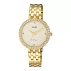   Ceas damă Q&Q fashion, quartz, carcasă și brățară aurie, cadran auriu QZ27J001Y