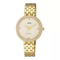   Ceas damă Q&Q fashion, quartz, carcasă și brățară aurie, cadran auriu QZ27J001Y