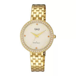   Ceas damă Q&Q fashion, quartz, carcasă și brățară aurie, cadran auriu QZ27J001Y