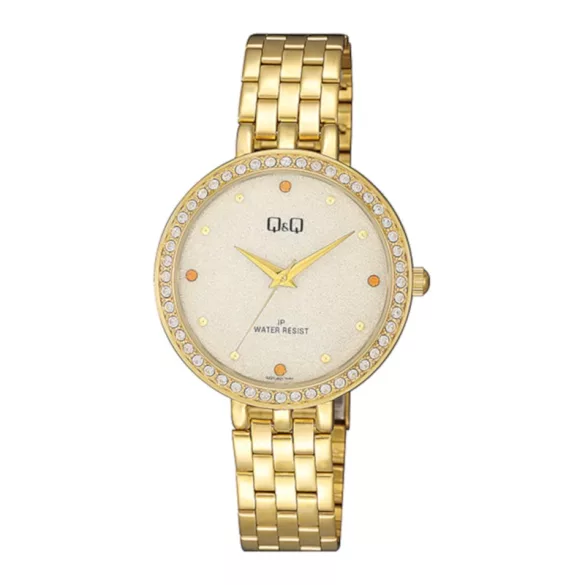 Ceas damă Q&Q fashion, quartz, carcasă și brățară aurie, cadran auriu QZ27J001Y