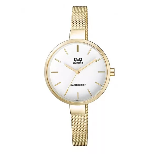 Ceas damă Q&Q fashion, carcasă și brățară aurie, cadran alb QA15J001Y