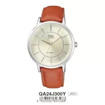   Ceas bărbătesc Q&Q quartz, carcasă argintie, curea maro, cadran alb QA24J300Y