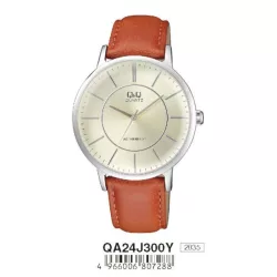   Ceas bărbătesc Q&Q quartz, carcasă argintie, curea maro, cadran alb QA24J300Y