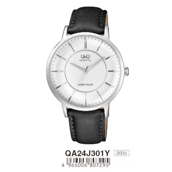 Ceas bărbătesc Q&Q quartz, carcasă argintie, curea neagră, cadran alb QA24J301Y