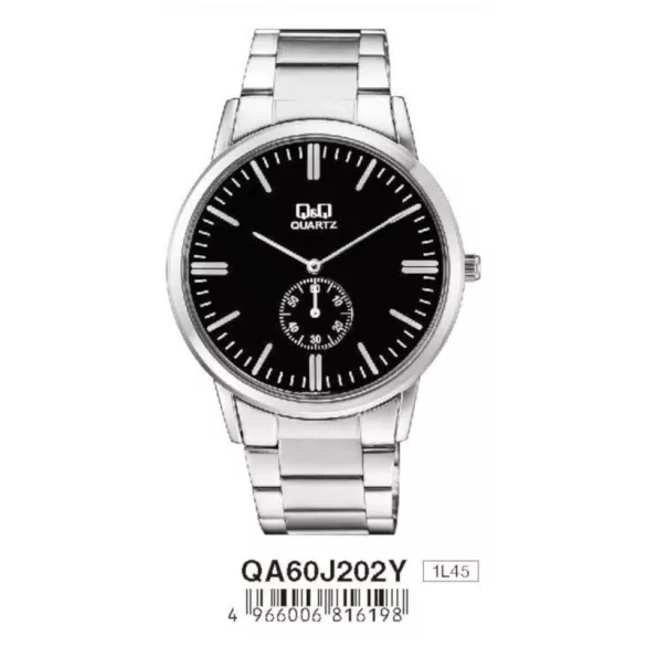 Ceas bărbătesc Q&Q quartz, carcasă și brățară argintie, cadran negru QA60J202Y