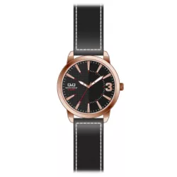   Ceas bărbătesc Q&Q quartz, carcasă culoare rosegold, curea neagră, cadran negru QA98J112Y
