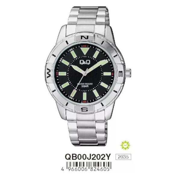 Ceas bărbătesc Q&Q quartz, carcasă și brățară argintie, cadran negru QB00J202Y