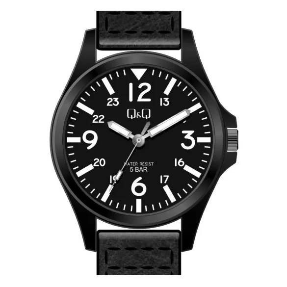 Ceas bărbătesc Q&Q quartz, carcasă și curea neagră, cadran negru QB12J505Y