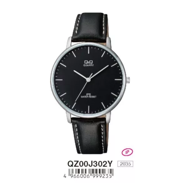 Ceas bărbătesc Q&Q quartz, carcasă argintie, curea neagră, cadran negru QZ00J302Y