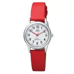   Ceas damă Q&Q quartz, carcasă argintie, curea roșie, cadran alb QZ09J324Y