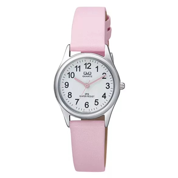 Ceas damă Q&Q quartz, carcasă argintie, curea roz, cadran alb QZ09J334Y