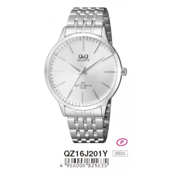 Ceas bărbătesc Q&Q quartz, carcasă și brățară argintie, cadran alb QZ16J201Y
