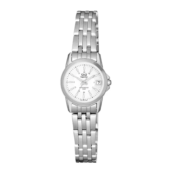 Ceas damă Q&Q quartz, carcasă și brățară argintie, cadran alb QZ16J202Y