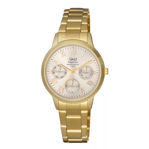 Ceas damă Q&Q quartz, carcasă și brățară aurie, cadran bej S303J007Y