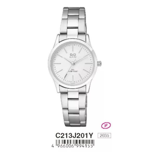Ceas damă Q&Q quartz, carcasă și brățară argintie, cadran albastru C213J201Y