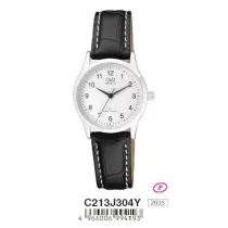   Ceas damă Q&Q quartz, carcasă argintie, curea neagră, cadran alb C213J304Y