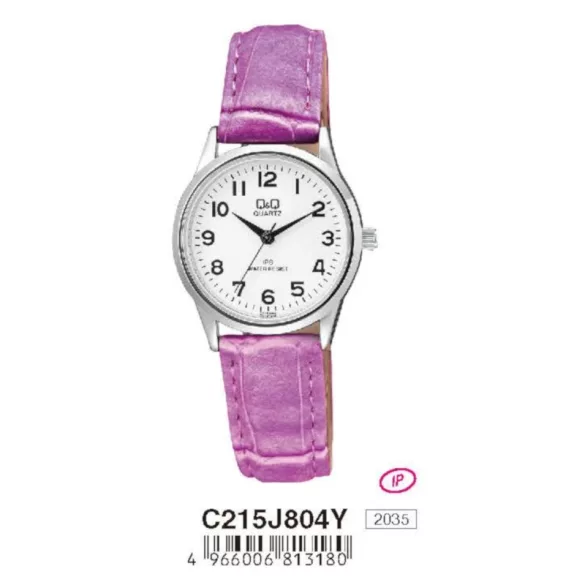 Ceas damă Q&Q quartz, carcasă argintie, curea mov, cadran alb C215J804Y