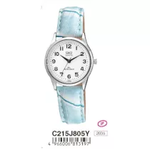   Ceas damă Q&Q quartz, carcasă argintie, curea albastră, cadran alb C215J805Y
