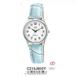   Ceas damă Q&Q quartz, carcasă argintie, curea albastră, cadran alb C215J805Y