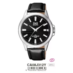   Ceas bărbătesc Q&Q quartz, carcasă argintie, curea neagră, cadran negru CA08J312Y