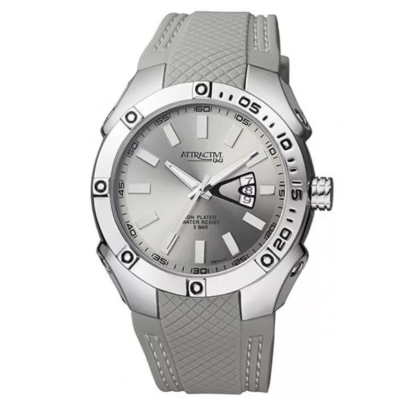 Ceas bărbătesc Q&Q quartz, carcasă argintie, curea gri, cadran argintiu DB24J322Y