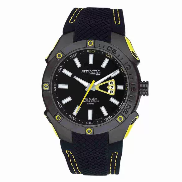 Ceas bărbătesc Q&Q quartz, carcasă argintie, curea neagră, cadran negru DB24J512Y