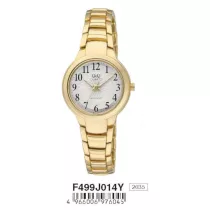   Ceas damă Q&Q quartz, carcasă și brățară aurie, cadran alb F499J014Y