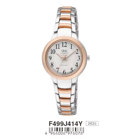Ceas damă Q&Q quartz, carcasă și brățară bicolor, cadran alb F499J414Y